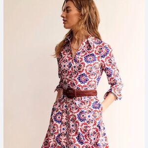 BODEN Amy Cotton Midi Dress Shirt. Floral Print. Size 4 Regular